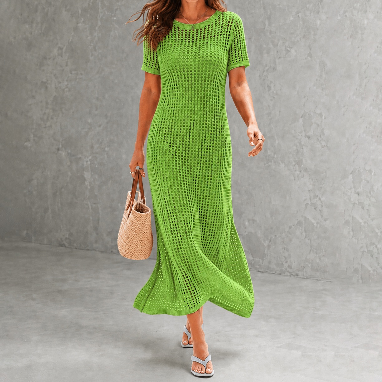 Elegant Round Neck Hollowed-out 2-piece  Maxi Dress