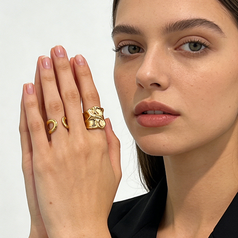 Elegant Stainless Steel Gold-plated Open Ring