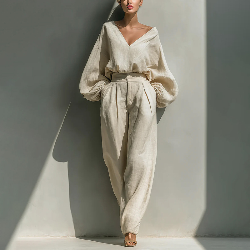 Loose Vintage Linen Two-piece Set