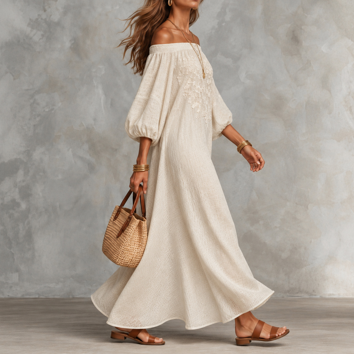 Elegant Floral Off-shoulder Maxi Dress