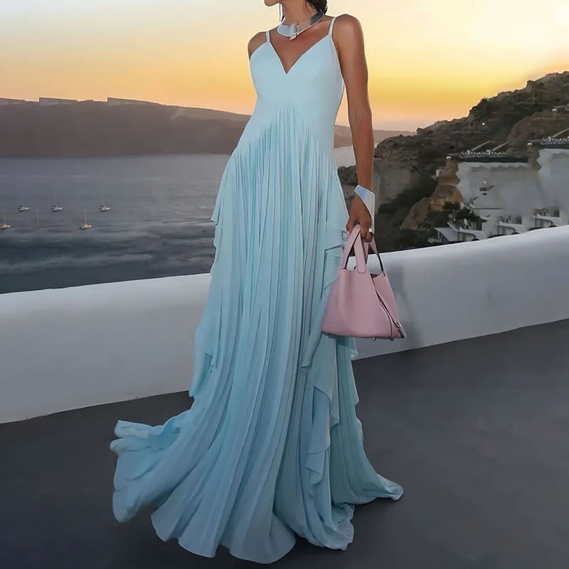Dynamic Multi-layered Pleated Party Maxi Dress