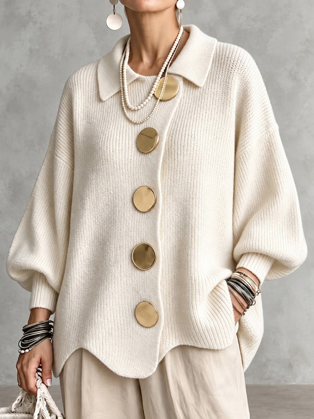 Elegant Collared Button-up Knit Cardigan