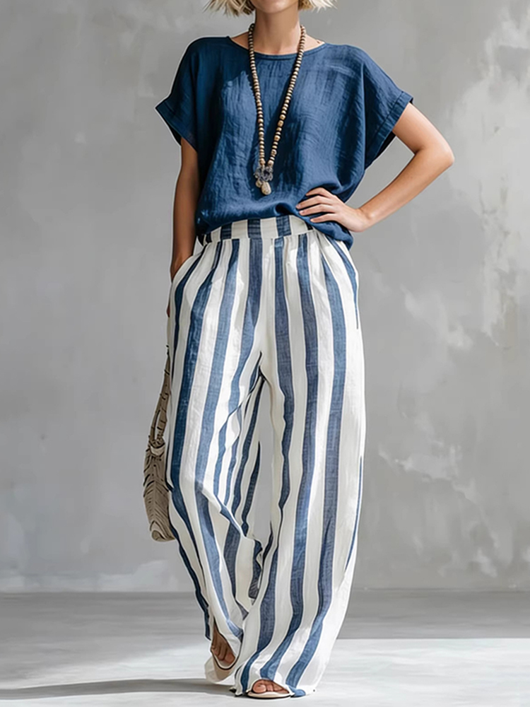 Classic Striped Linen Two-piece Set