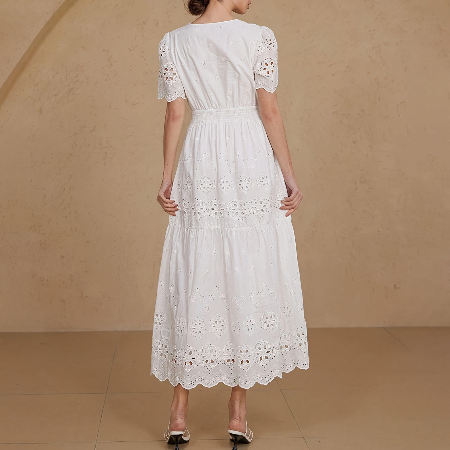 Elegant Spring And Summer Vacation Hollow Embroidered Dress