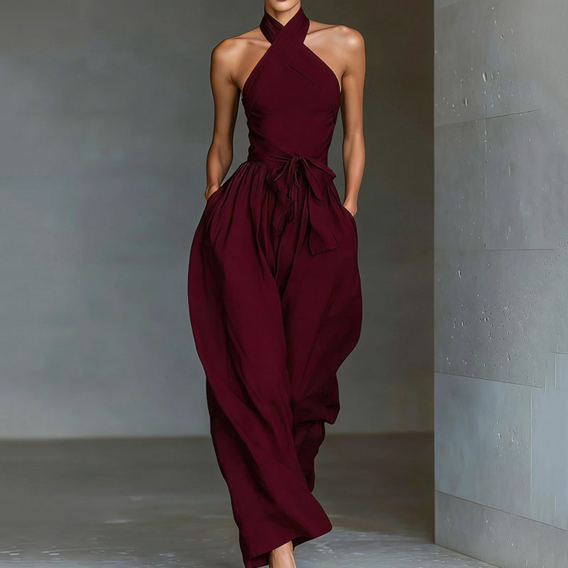 Elegant Solid Color Halter Neck Jumpsuit