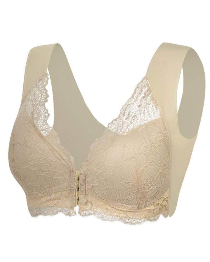 Women's Contrast Lace Hook & Eye Front Pushup Bra