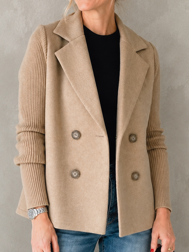 Elegant Knitted And Woolen Double-breasted Lapel Suit Jacket