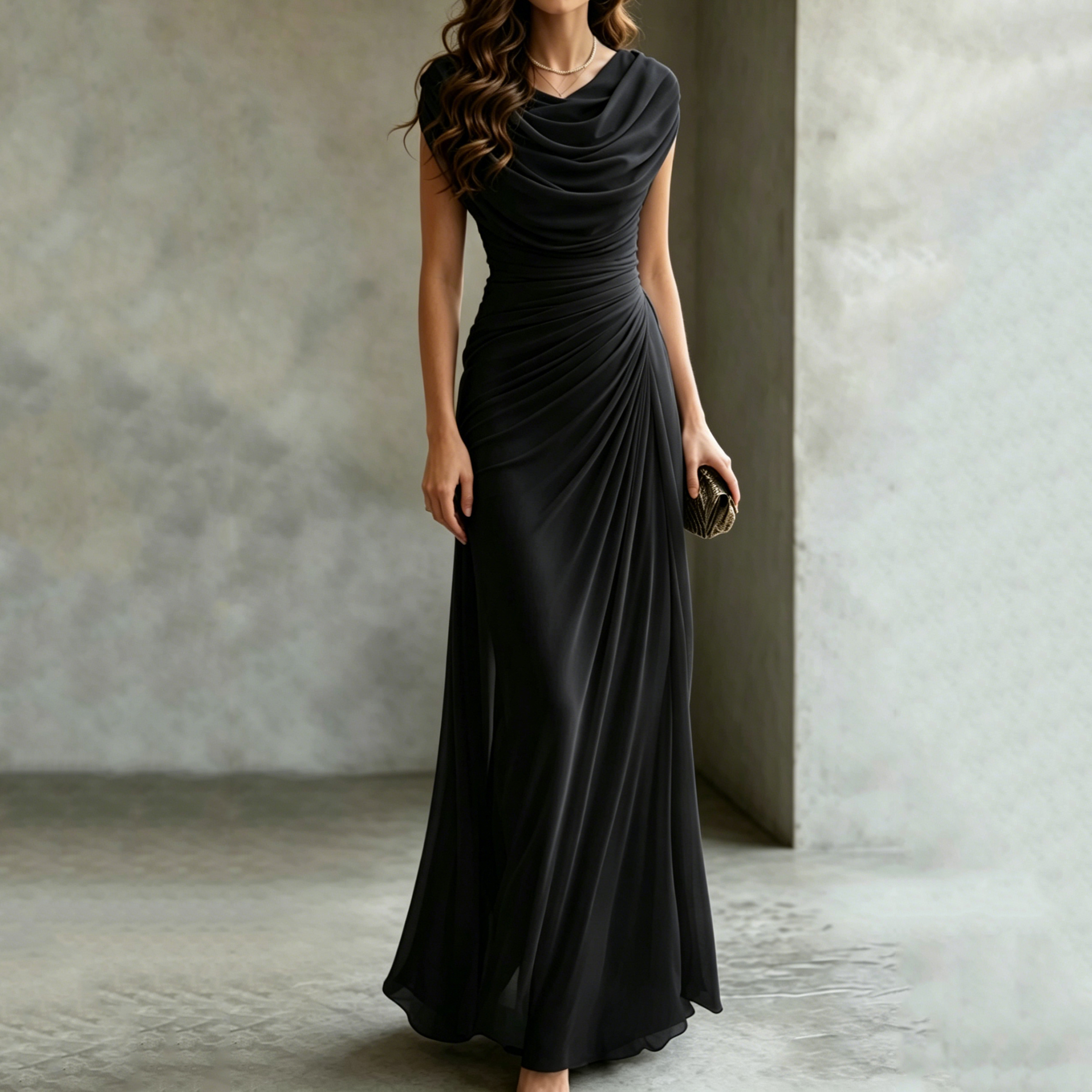Elegant Pleated Neckline Irregular Dress