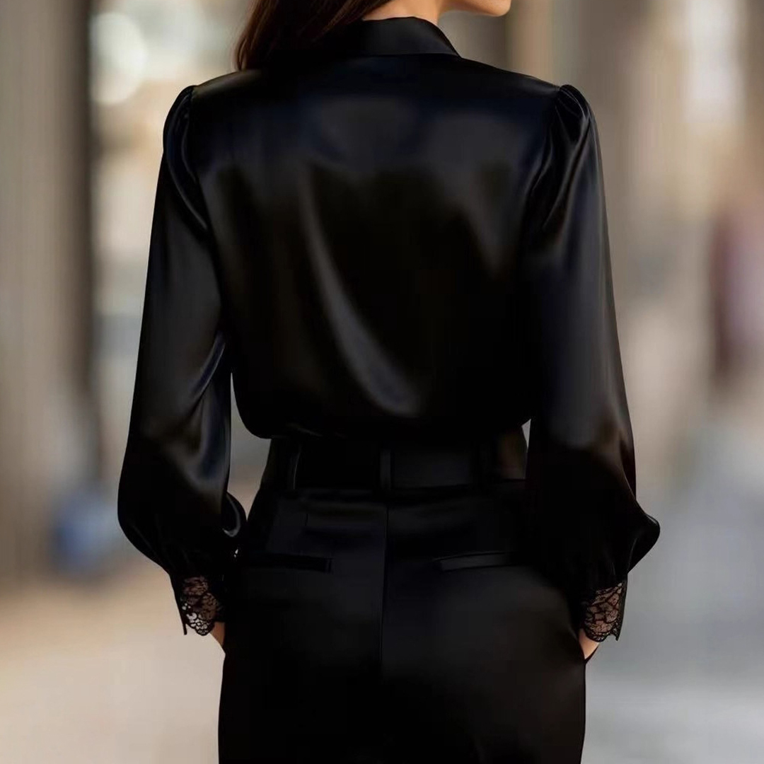 Fashion Patchwork Lace V-neck Puff Sleeve Shirt