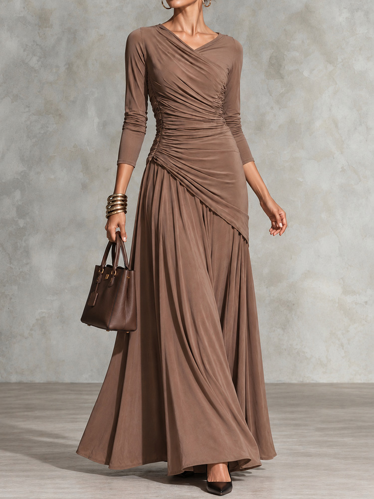 Elegance V-neck Long-sleeve Top And Skirt Set