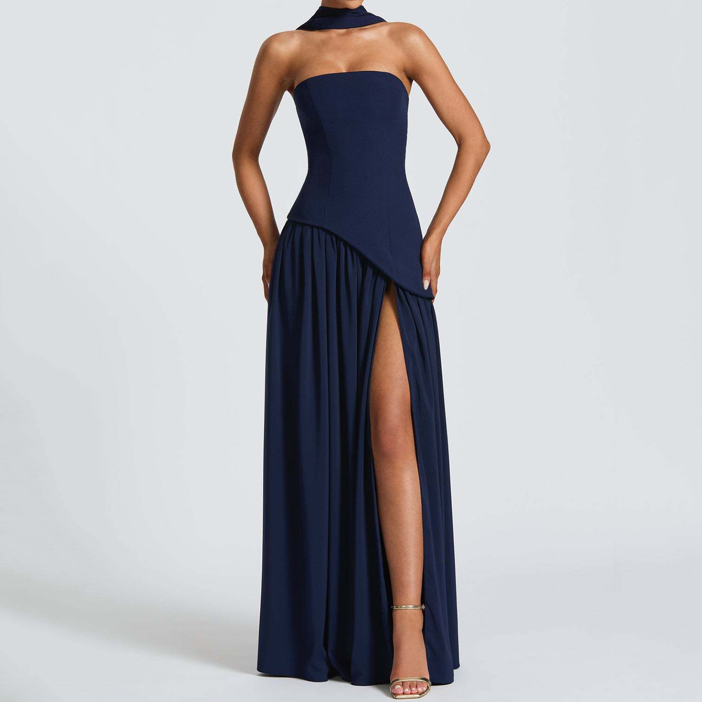 Sexy Backless High Slit Tube Top Solid Color Dress