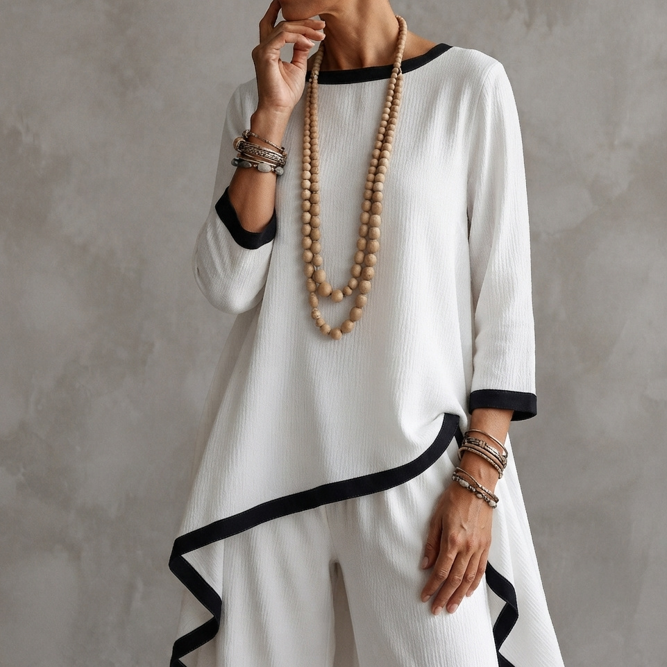 Contrast Trim Asymmetric Two Piece Set