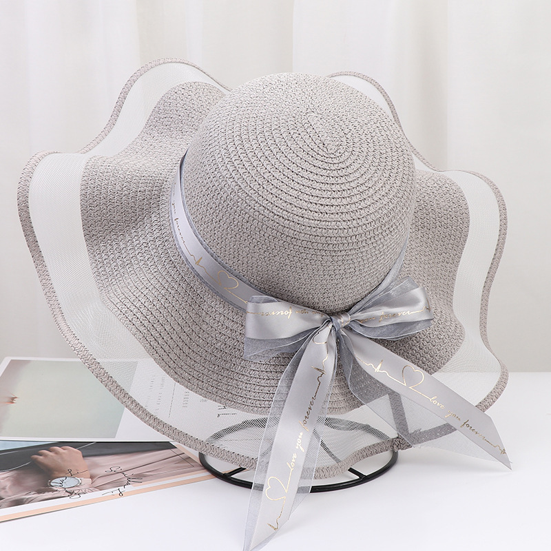 Wide-brimmed Bow Ribbon Beach Hat 