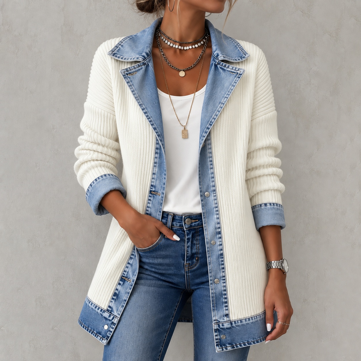 Elegant Long-sleeved Patchwork Jacket