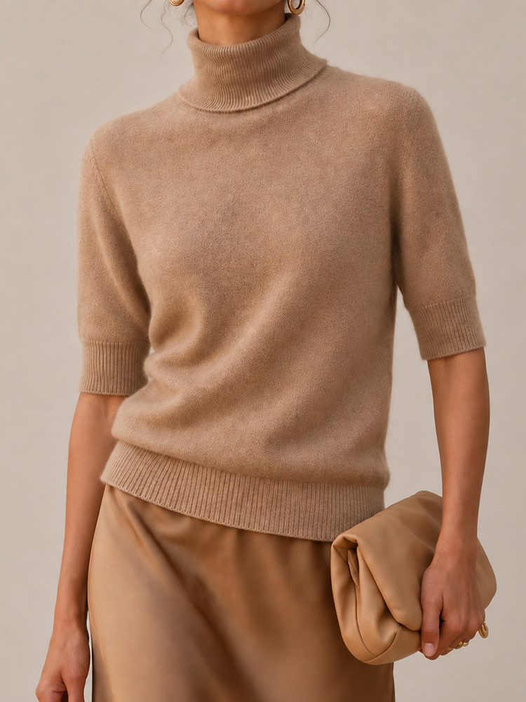 Elegance Cashmere Knit Base Layer With Lapel And Elbow-length Sleeves