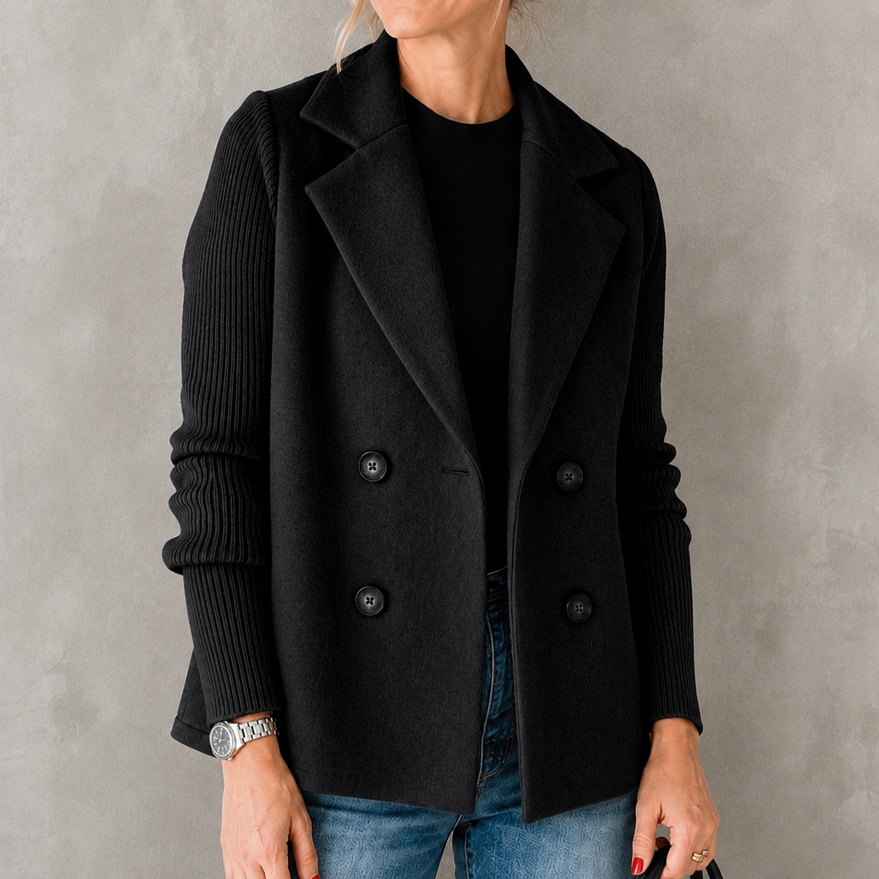 Elegant Knitted And Woolen Double-breasted Lapel Suit Jacket