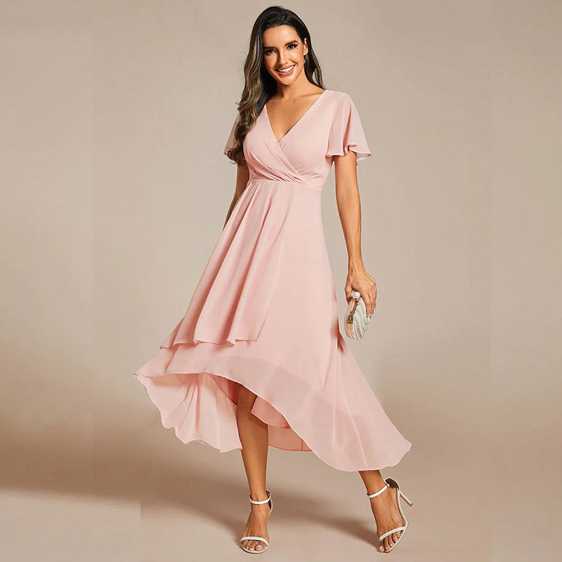 Vintage Ruffles Elegant Chiffon V-neck Flowy Dress