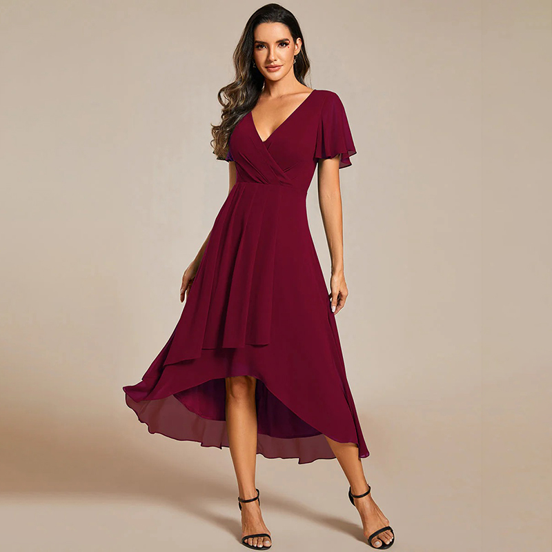 Vintage Ruffles Elegant Chiffon V-neck Flowy Dress