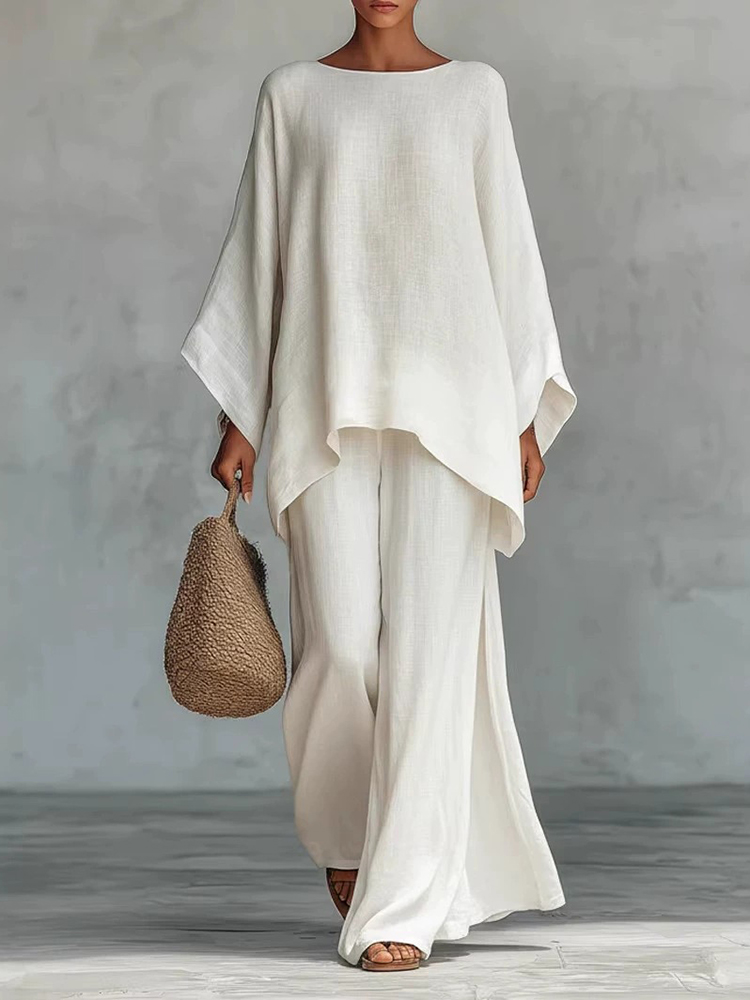 Women's Comfy Linen Blend Flowy Top And Pants Two-piece Set