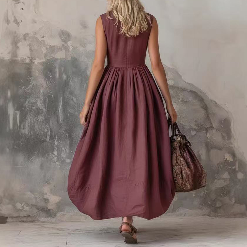 Stylish Solid Color Lapel Slim Maxi Dress