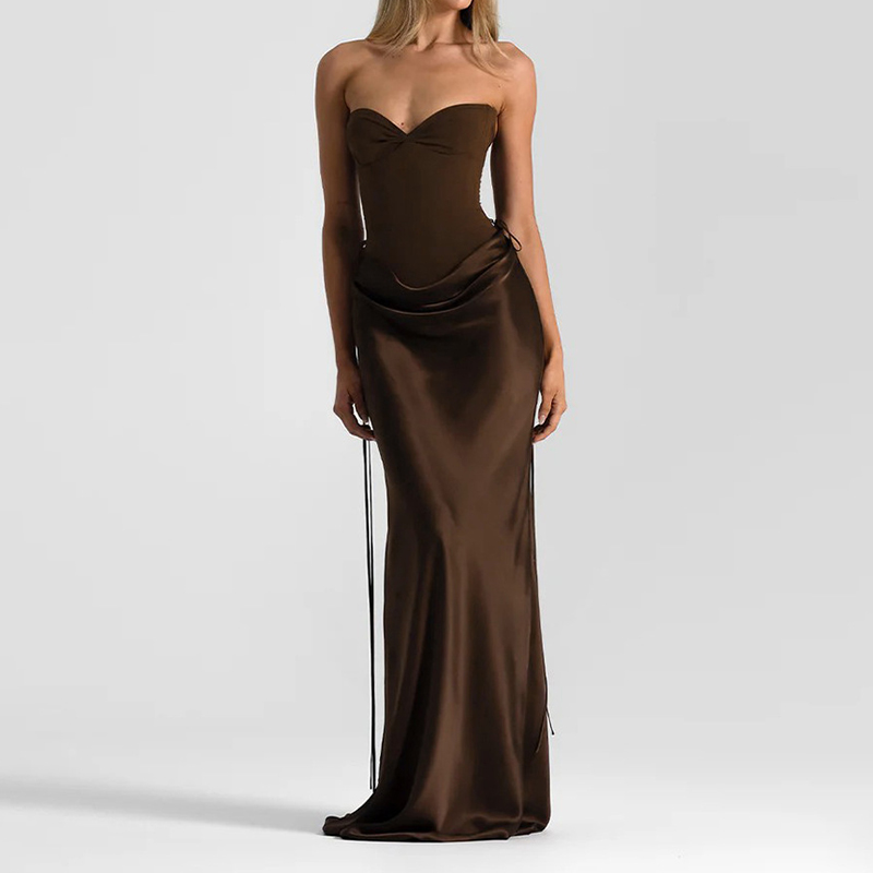 Solid Color Slim Fit Bandeau Jumpsuit And Skirt Two-piece Set