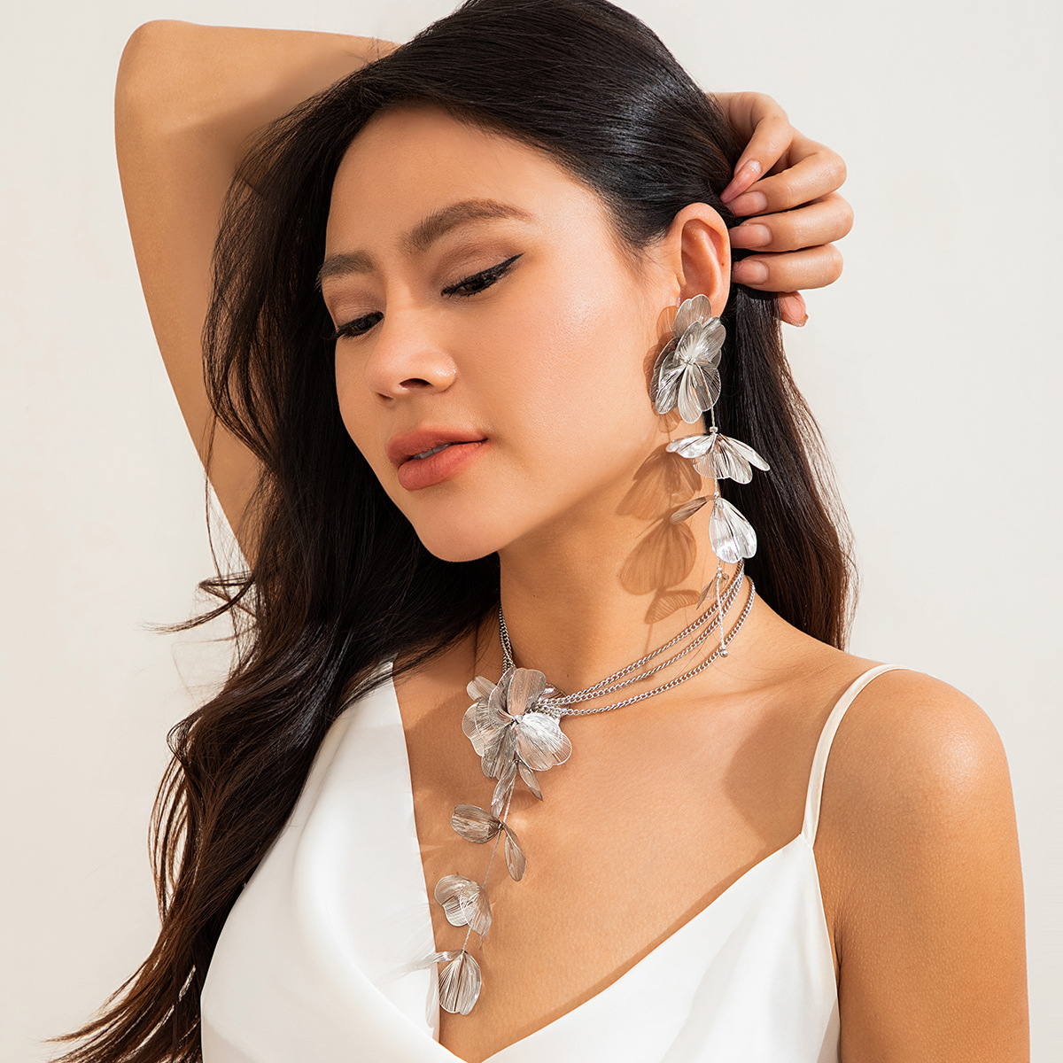 2pcs/set Ginkgo Leaf Tassel Necklace And Earrings Jewelry Set