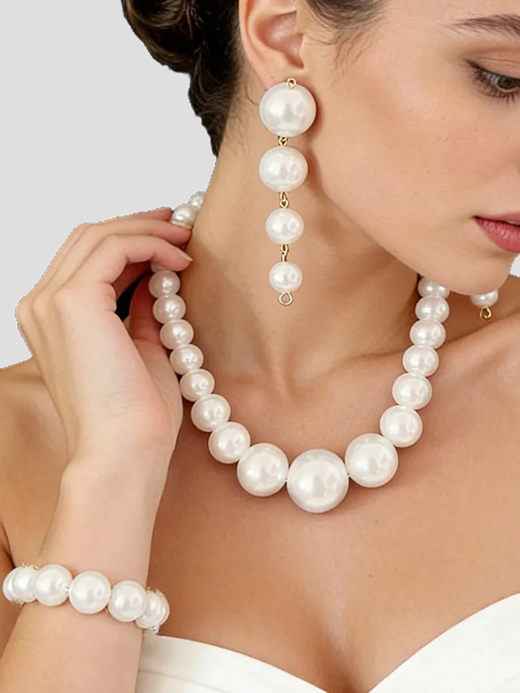 3pcs/set Imitation Pearl  Necklace Earrings And Bracelet Jewelry Set