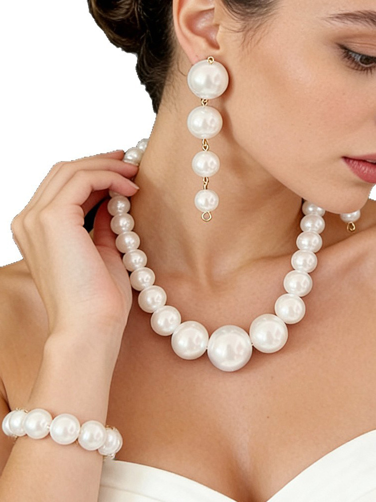 3pcs/set Imitation Pearl  Necklace Earrings And Bracelet Jewelry Set