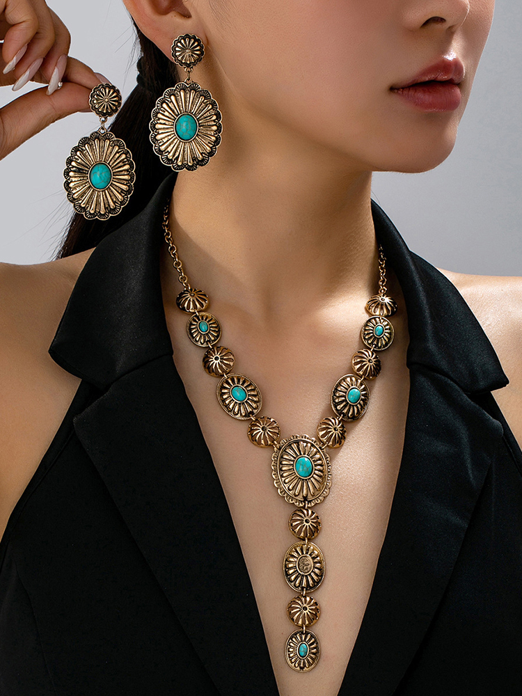 2pcs/set Vintage Sunflower Necklace And Earring Set