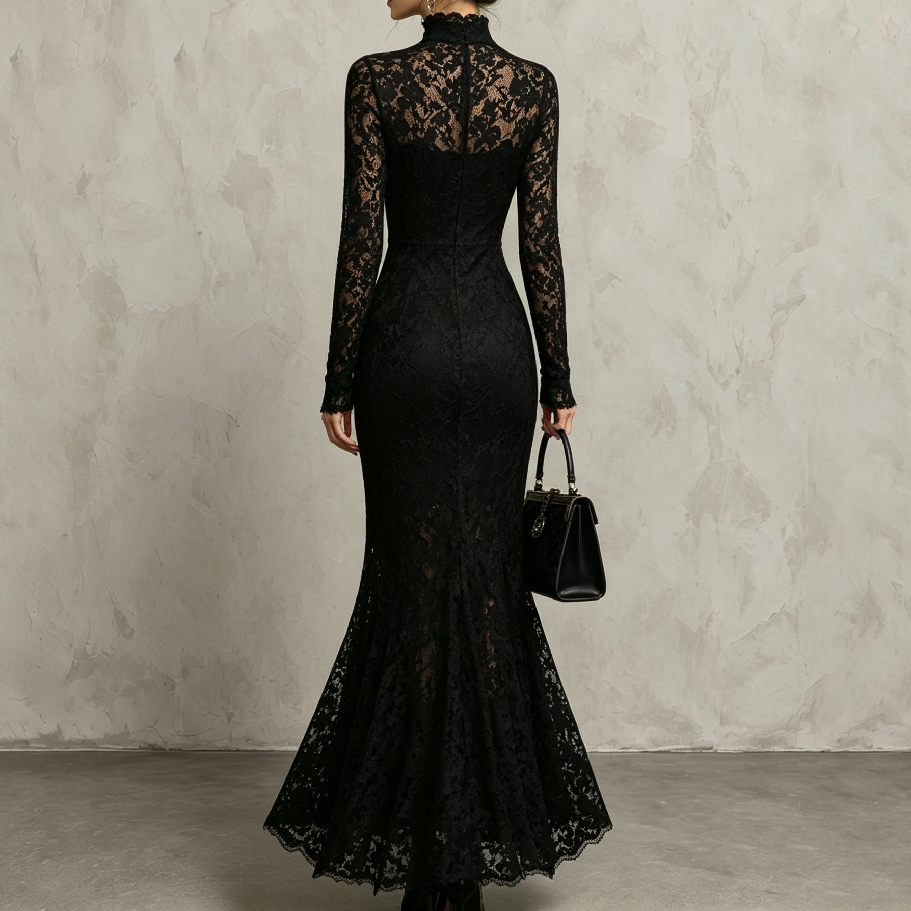 Elegant Elastic Lace Patchwork Fishtail Maxi Dress