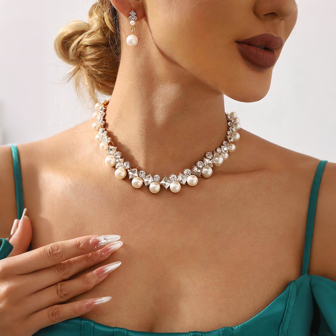 2pcs/set Elegant Imitation Pearl  Necklace Earrings And Bracelet Set