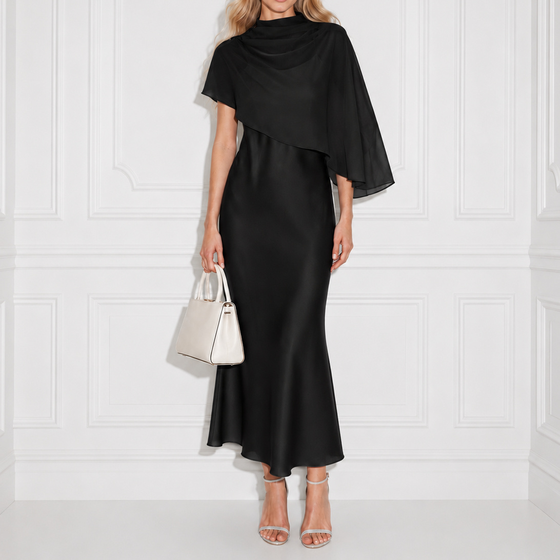 Elegant  Cape-style Chiffon Shawl Midi Dress