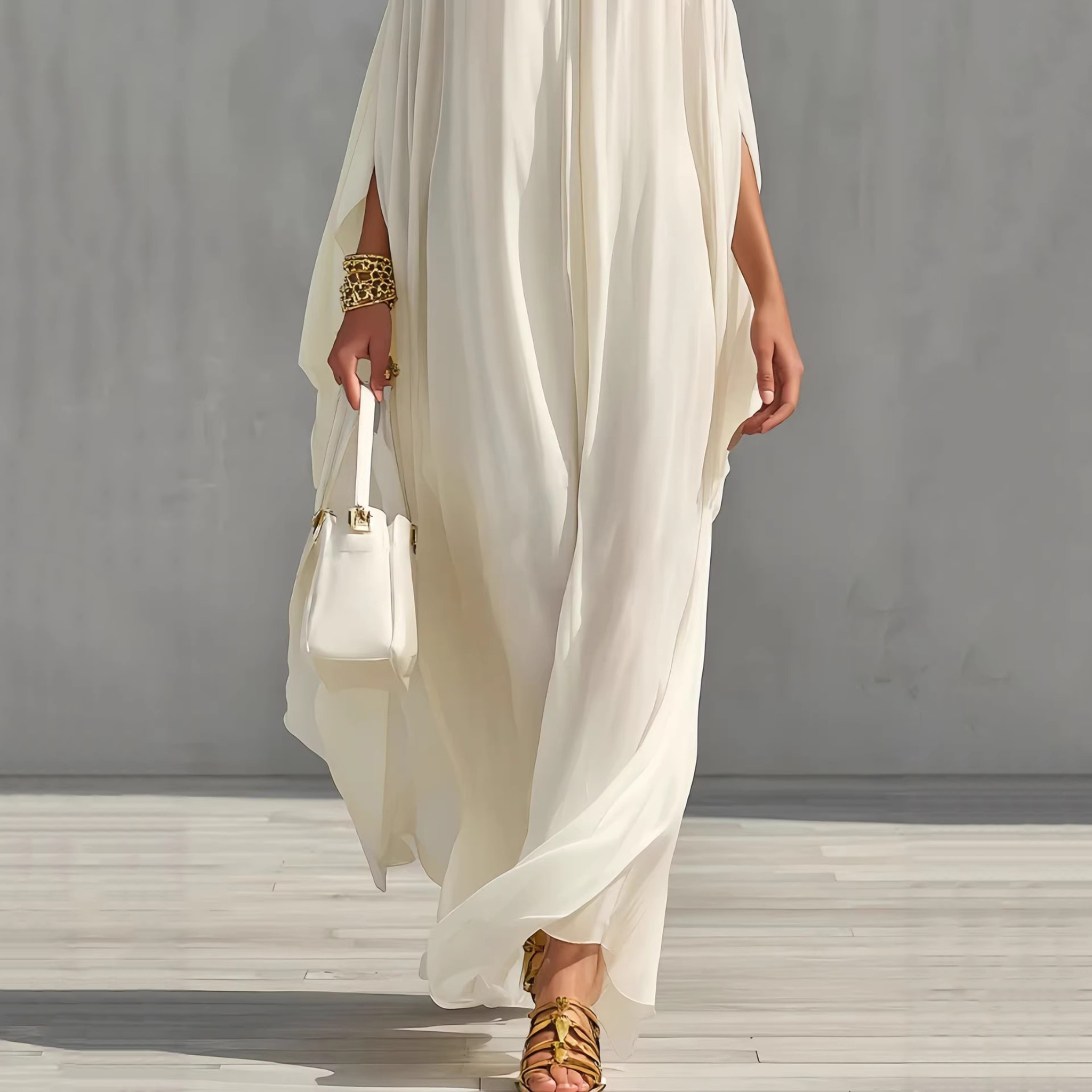 Fashion Chiffon Metal Halter Neck Off-shoulder Elegant Loose-fitting Maxi Dress