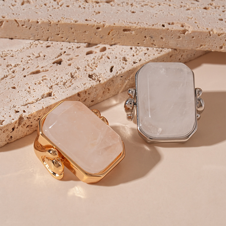 Elegant Simple Natural Stone Geometric Block Ring