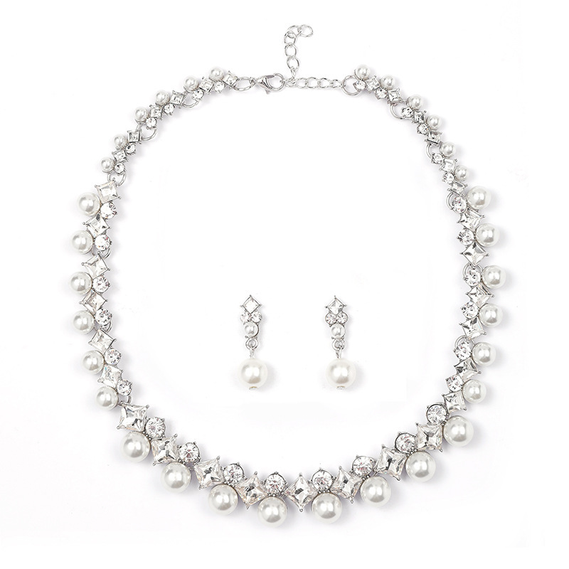 2pcs/set Elegant Imitation Pearl  Necklace Earrings And Bracelet Set