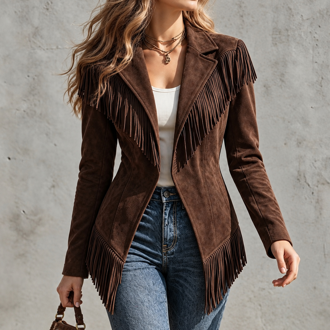 Retro Suede Fringe Slim-fit Lapel Jacket