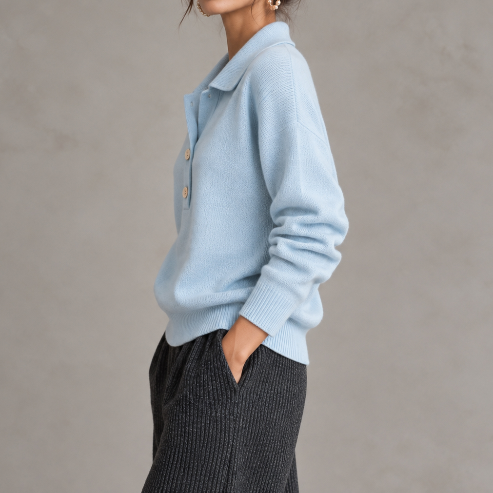 Elegance Collared Half-button Knit Top