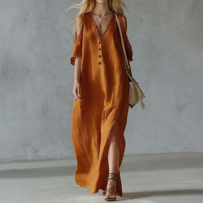 Vacation Lace Loose Off-shoulder Maxi Dress