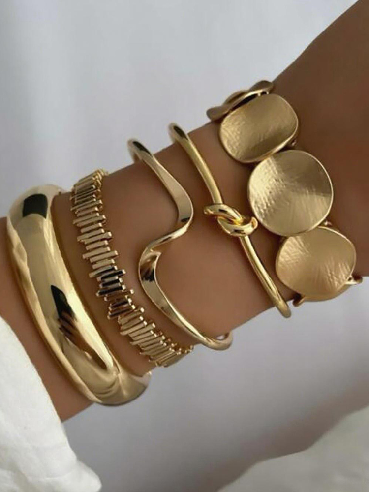 5pcs/set Leaf-patterned Smooth Bracelet With Irregular Stripes And An Open Design