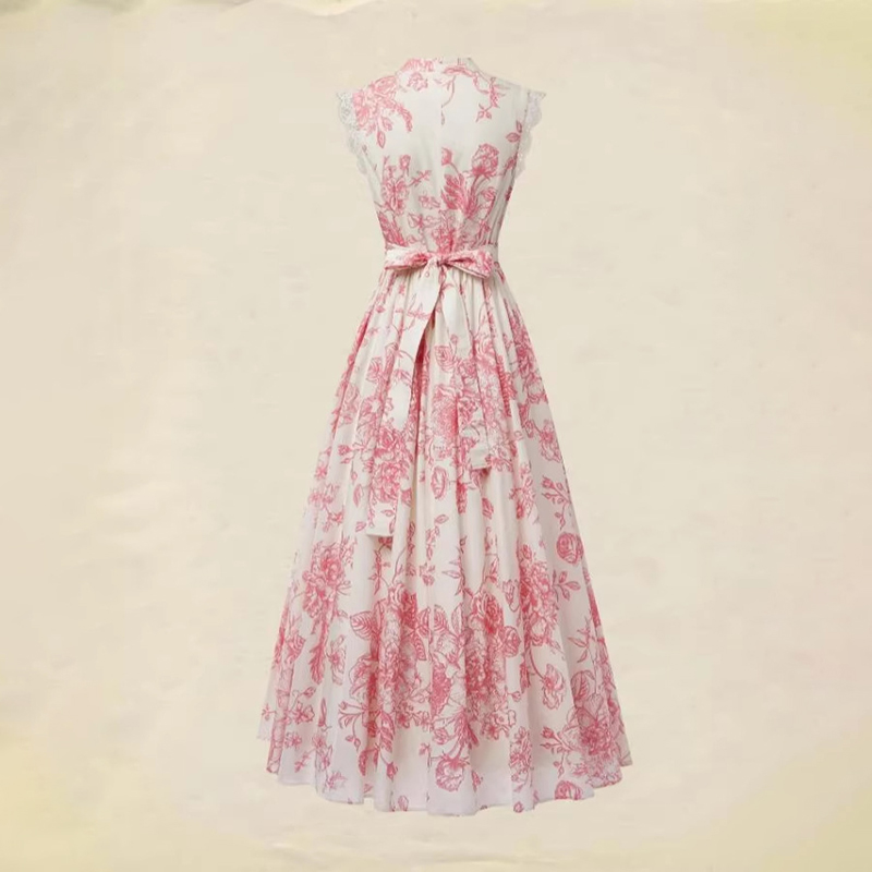 Elegant Short-sleeved Lace Patchwork Printed Dress
