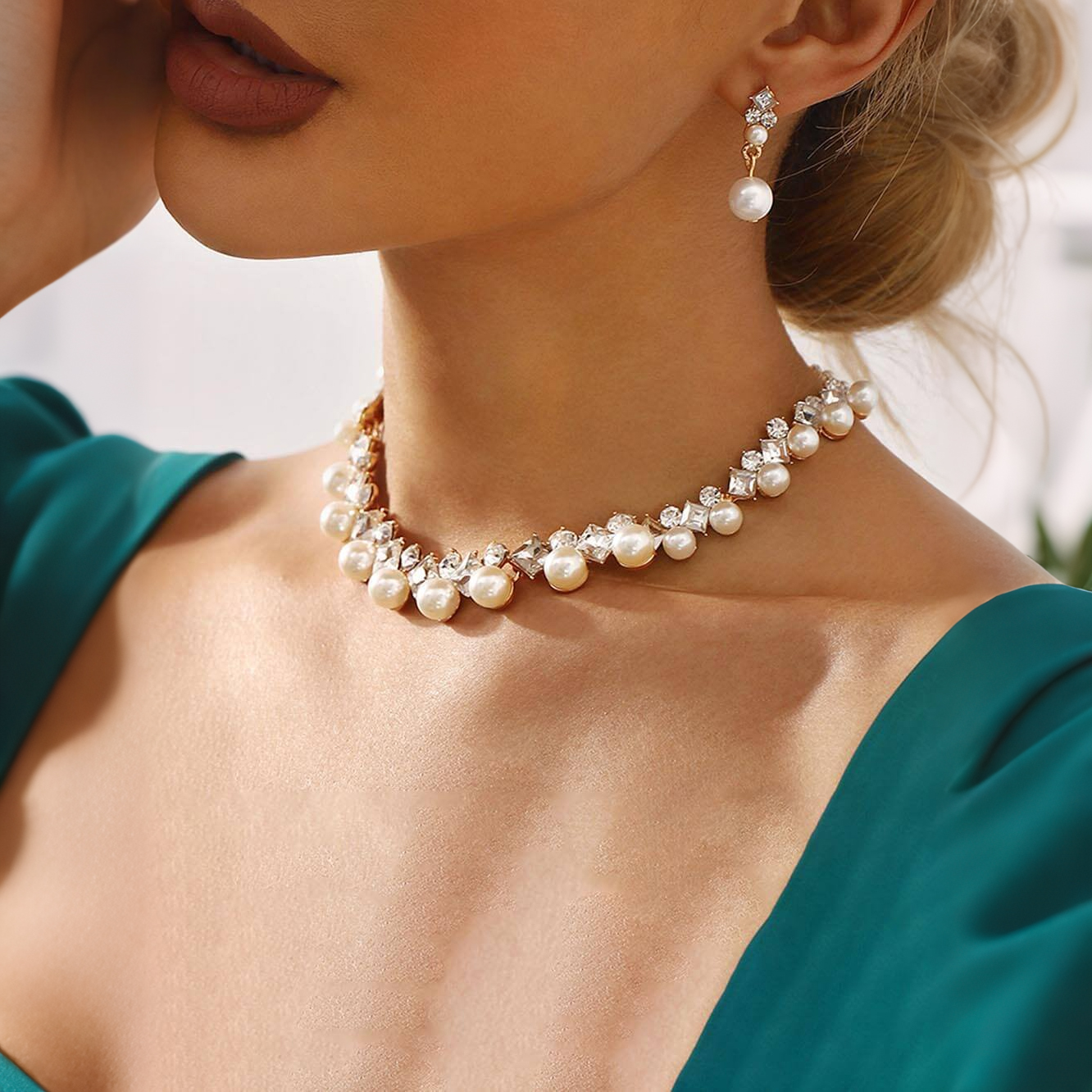 2pcs/set Elegant Imitation Pearl  Necklace Earrings And Bracelet Set