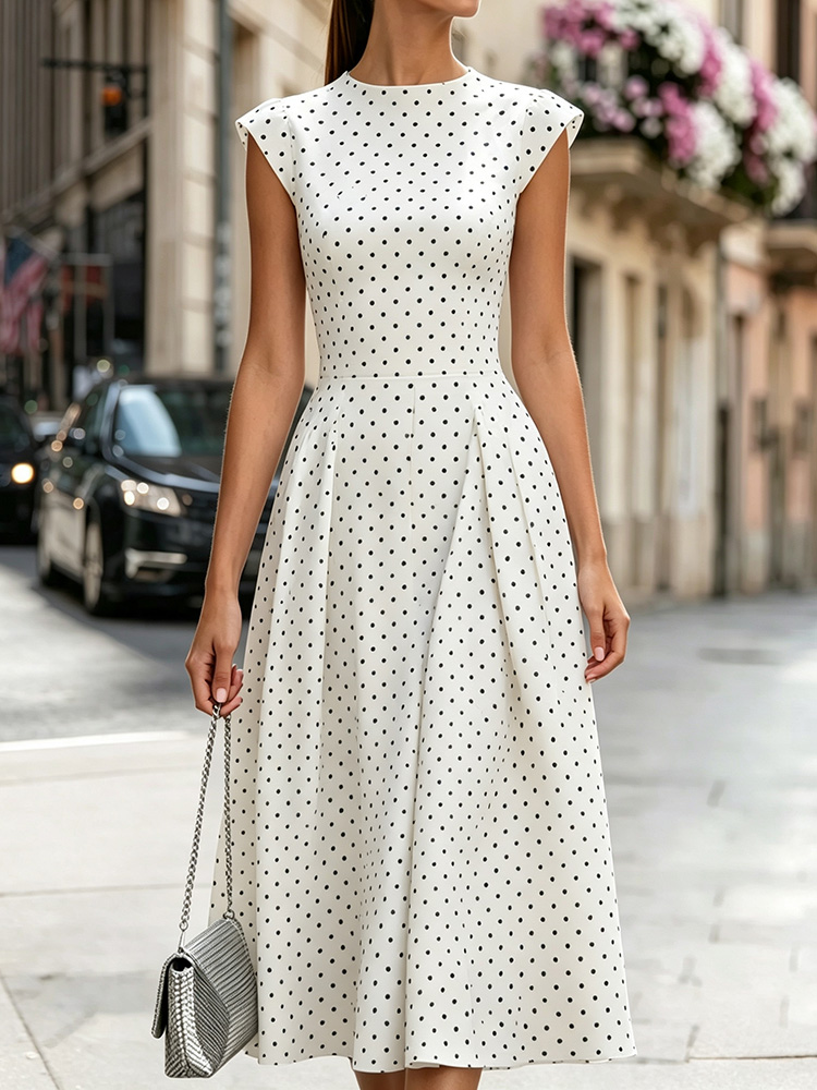 Elegant Polka Dot Fitted Maxi Dress