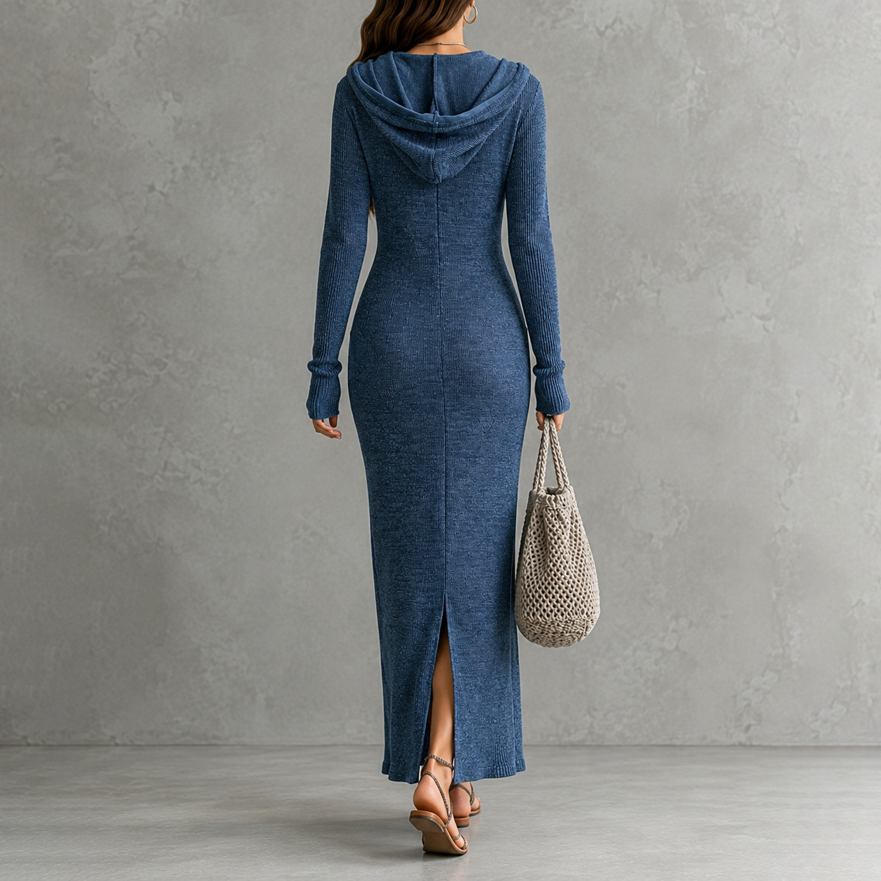 Elegant Half-open Collar Hood Maxi Dress