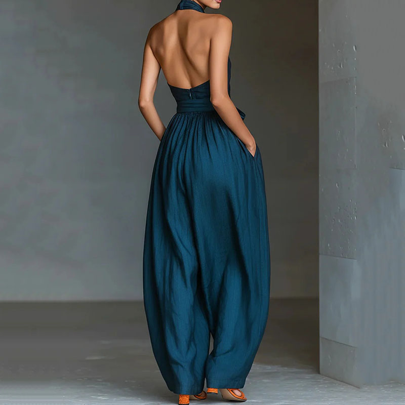 Elegant Solid Color Halter Neck Jumpsuit