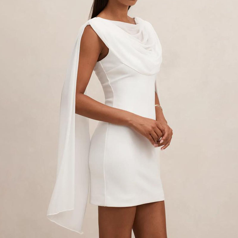 Solid Color Ribbon Sexy Slim Backless Short Dress