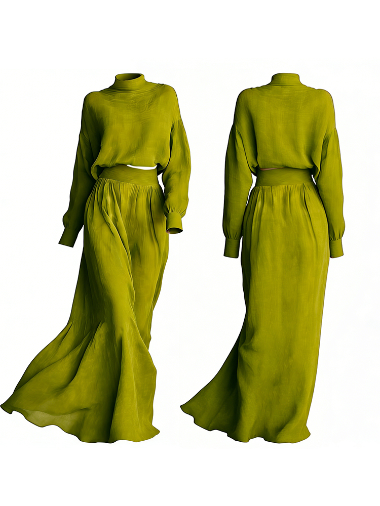 Vintage Classy Shirt & Skirt Flowy Linen Two Piece Set