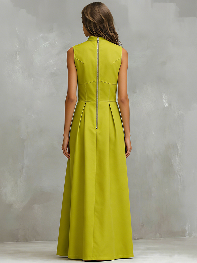 Vintage Round Neck Zip Up Comfy Maxi Dress