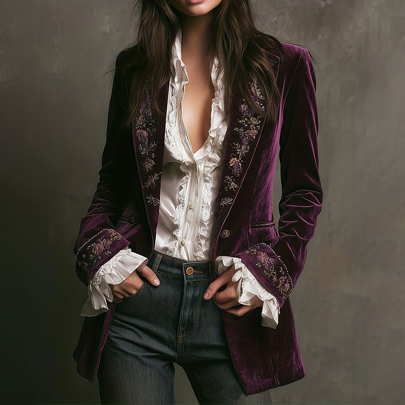 Vintage Patchwork Lace Gold Velvet Jacket