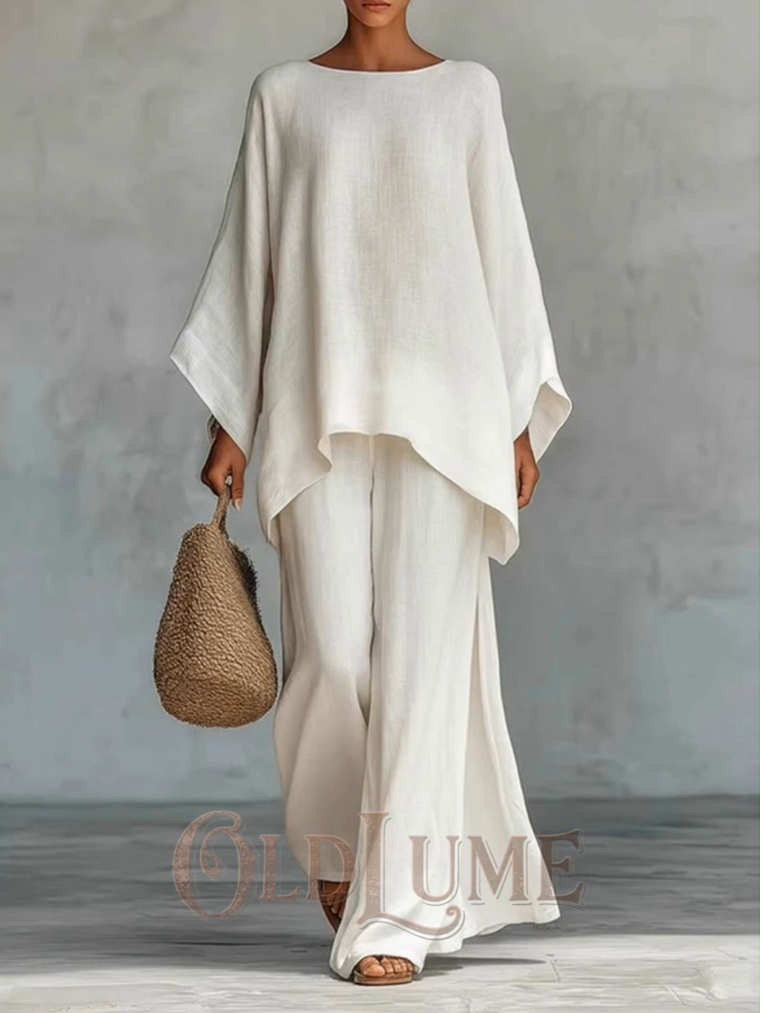 Women's Comfy Linen Blend Flowy Top And Pants Two-piece Set