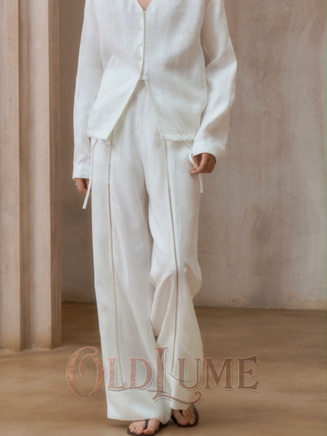 Lazy Leisure Loose Lace Design Linen Long Pants